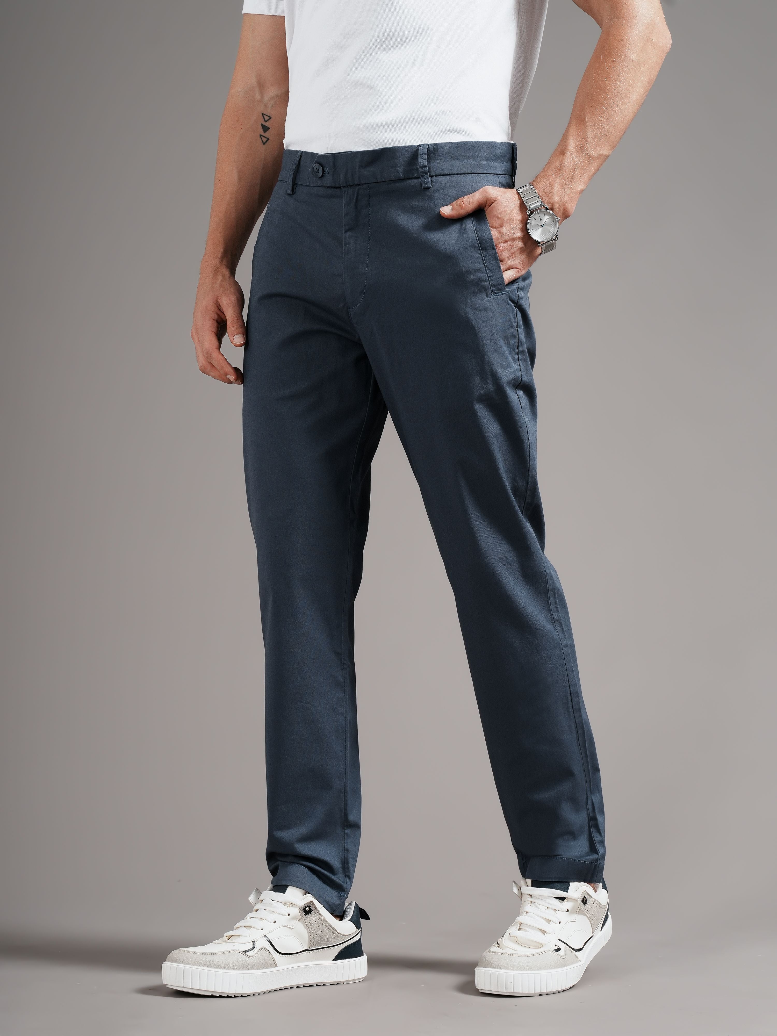 Men Tailored Low-Rise Chinos Trousers