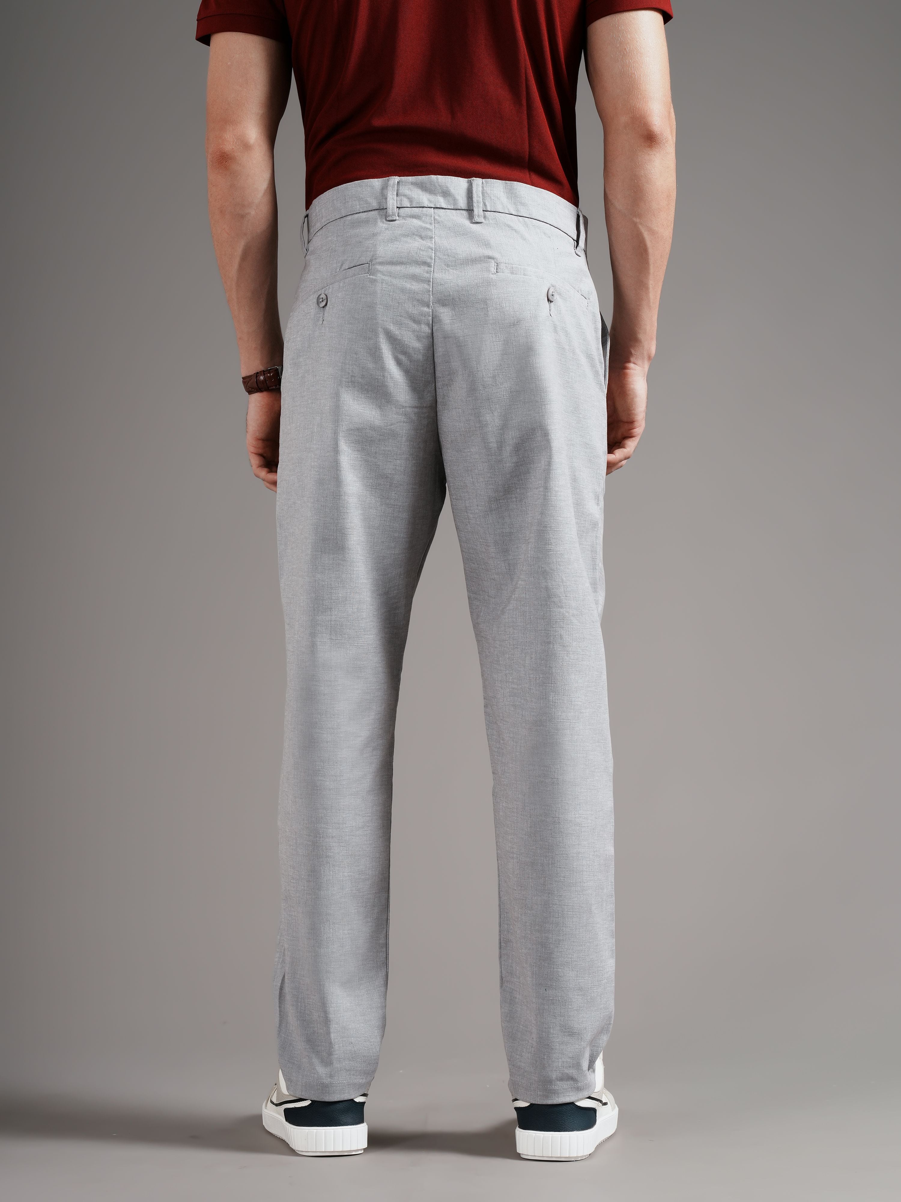 Men Tailored Straight Fit Low-Rise Trousers