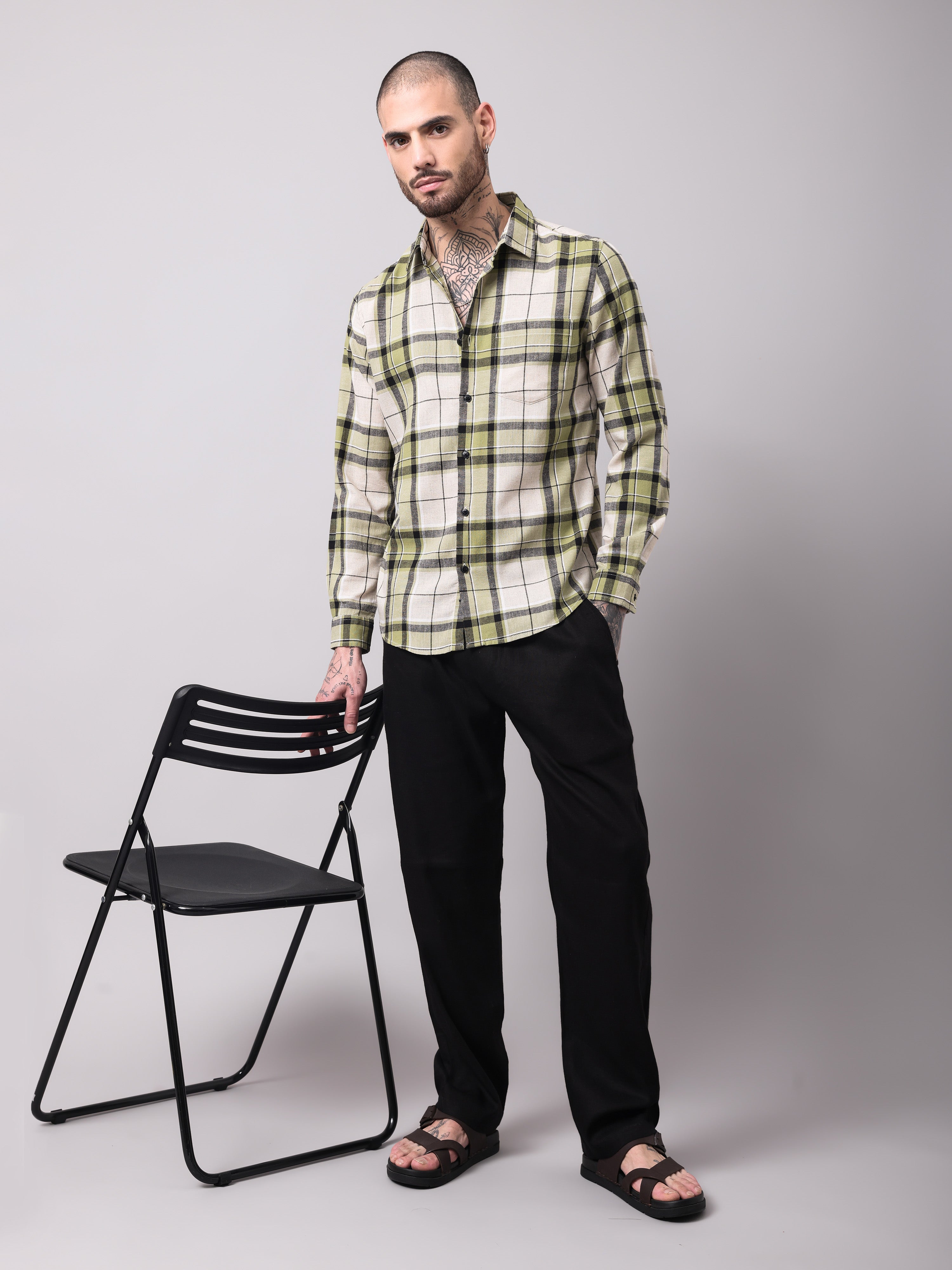 Cotton Linen Checks Casual Shirt