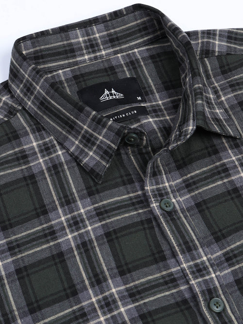 Men's Melange Twill Olive Checks Shirts