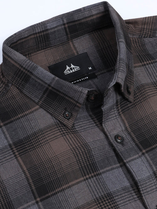 Men's Melange Twill Brown Checks Shirts