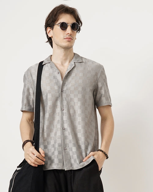 MEN'S REGULAR FIT SELF DESIGN SHIRT