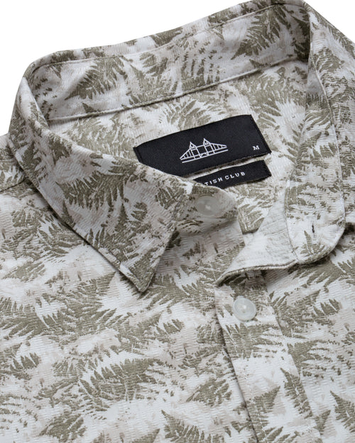 Men Smart Slim Fit Floral Printed Spread Collar Cotton Casual Shirt