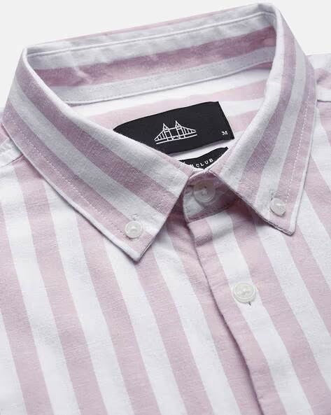 Men Smart Fit Vertical Striped Button-Down Collar Cotton Casual Shirt