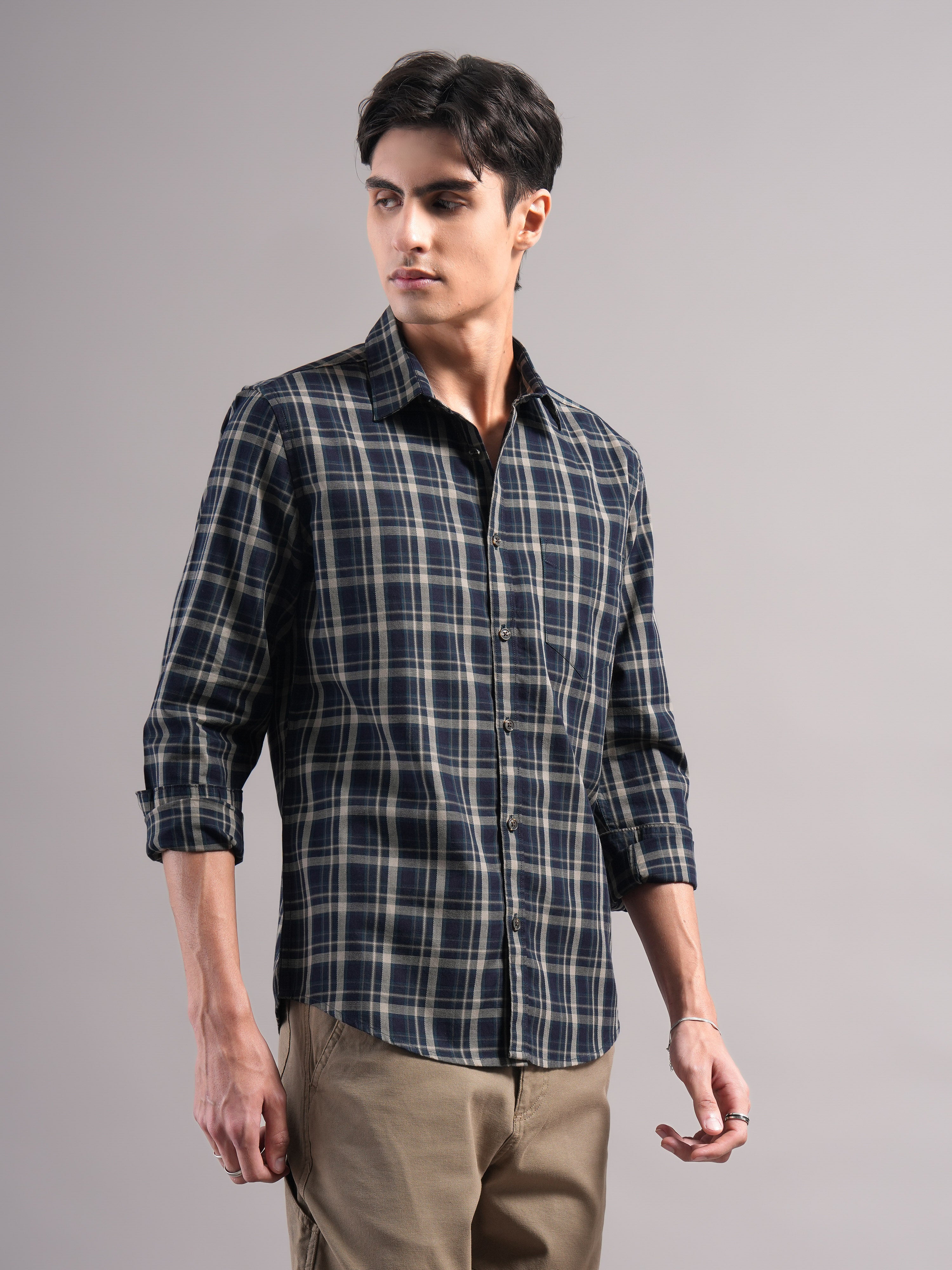 Men Smart Slim Fit Tartan Checks Checked Casual Shirt