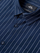 Smart Slim Fit Vertical Striped Spread Collar Cotton Casual Shirt