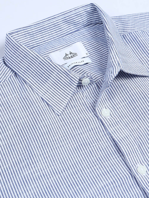 Men Stripes Navy Shirts