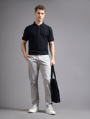 Men Solid Comfort Slim Fit Low-rise Cotton Chinos Trousers