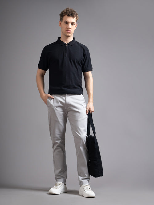 Men Solid Comfort Slim Fit Low-rise Cotton Chinos Trousers