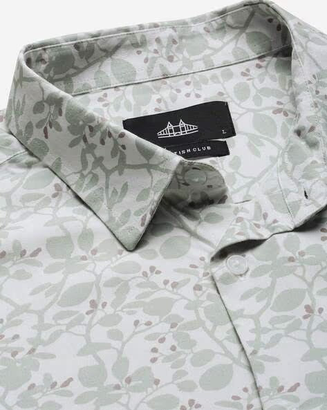 Men Smart Slim Fit Floral Printed Spread Collar Cotton Formal Shirt