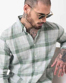 Men Comfort Button-Down Collar Tartan Checked Cotton Casual Shirt