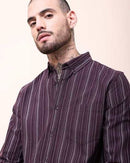 Men Comfort Button-Down Collar Vertical Striped Cotton Casual Shirt
