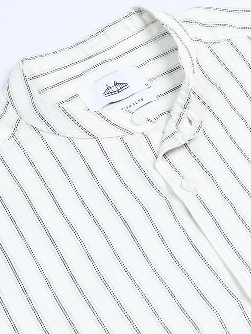 Men Stripes Cream Shirt