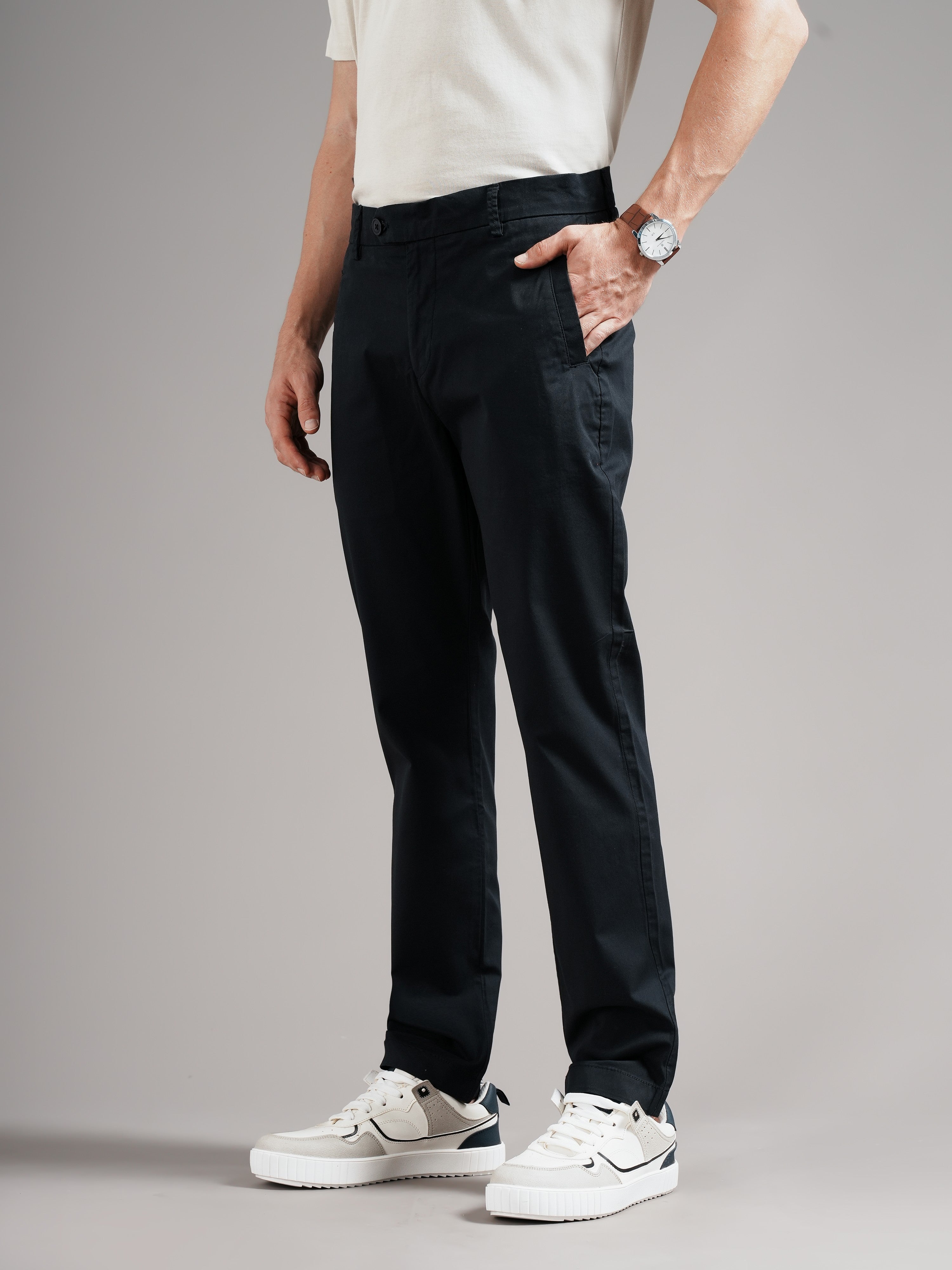 Men Tailored Low-Rise Chinos Trousers
