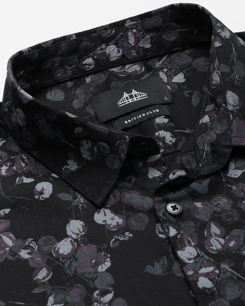 Smart Slim Fit Floral Printed Spread Collar Cotton Casual Shirt