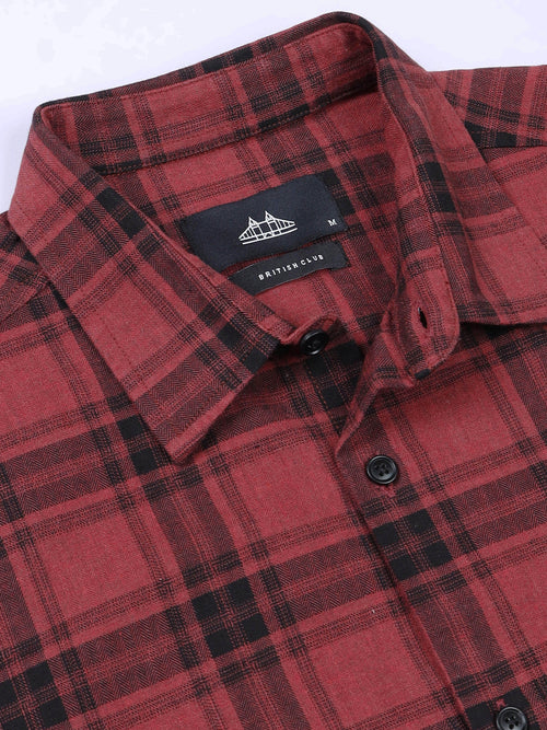 Men's Melange Twill Red Checks Shirts