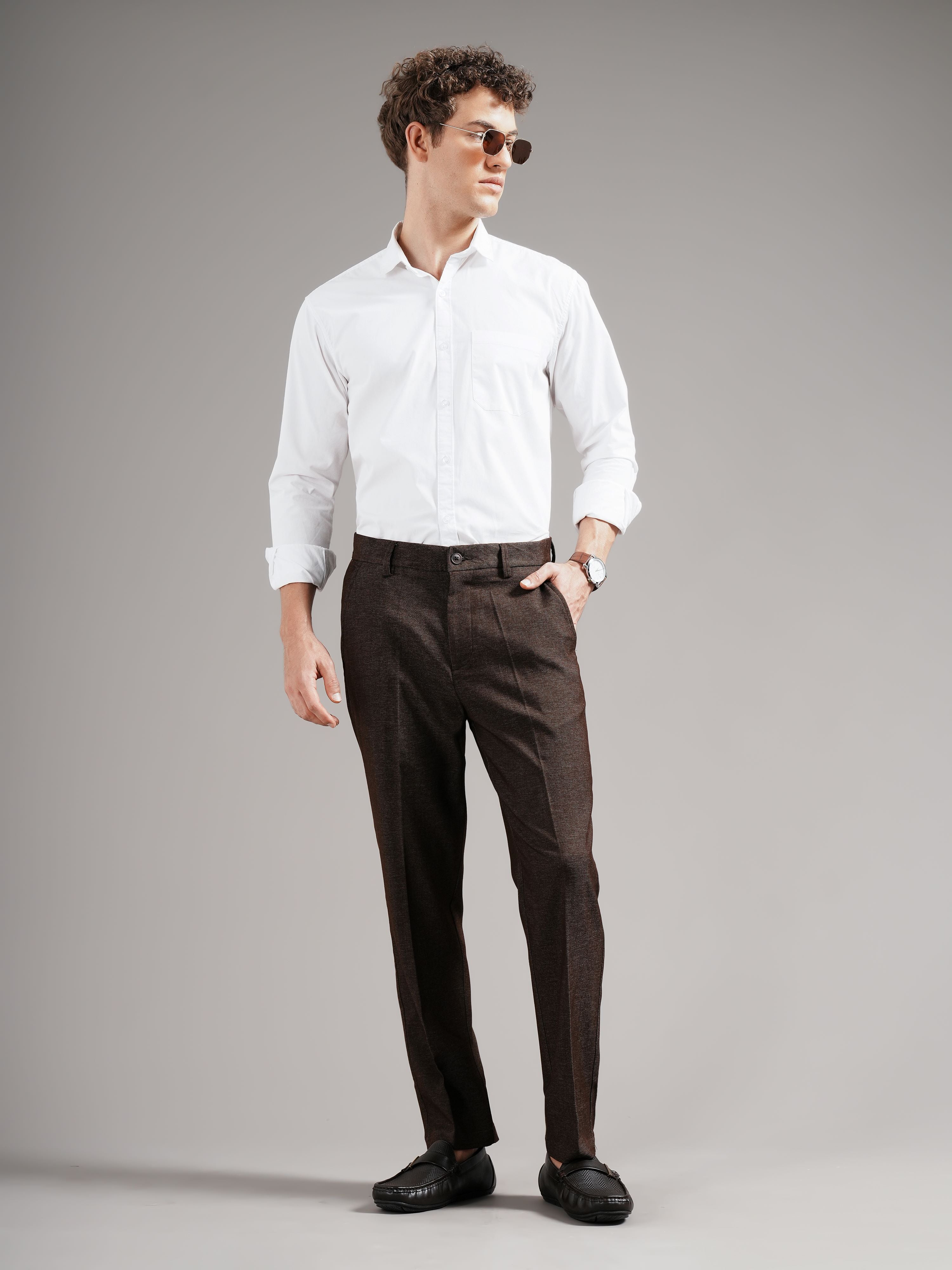 Men Tailored Straight Fit Low-Rise Trousers