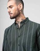 Men Comfort Button-Down Collar Vertical Striped Cotton Casual Shirt
