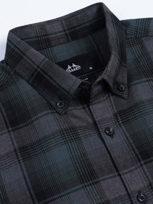 Men's Melange Twill Green Checks Shirts