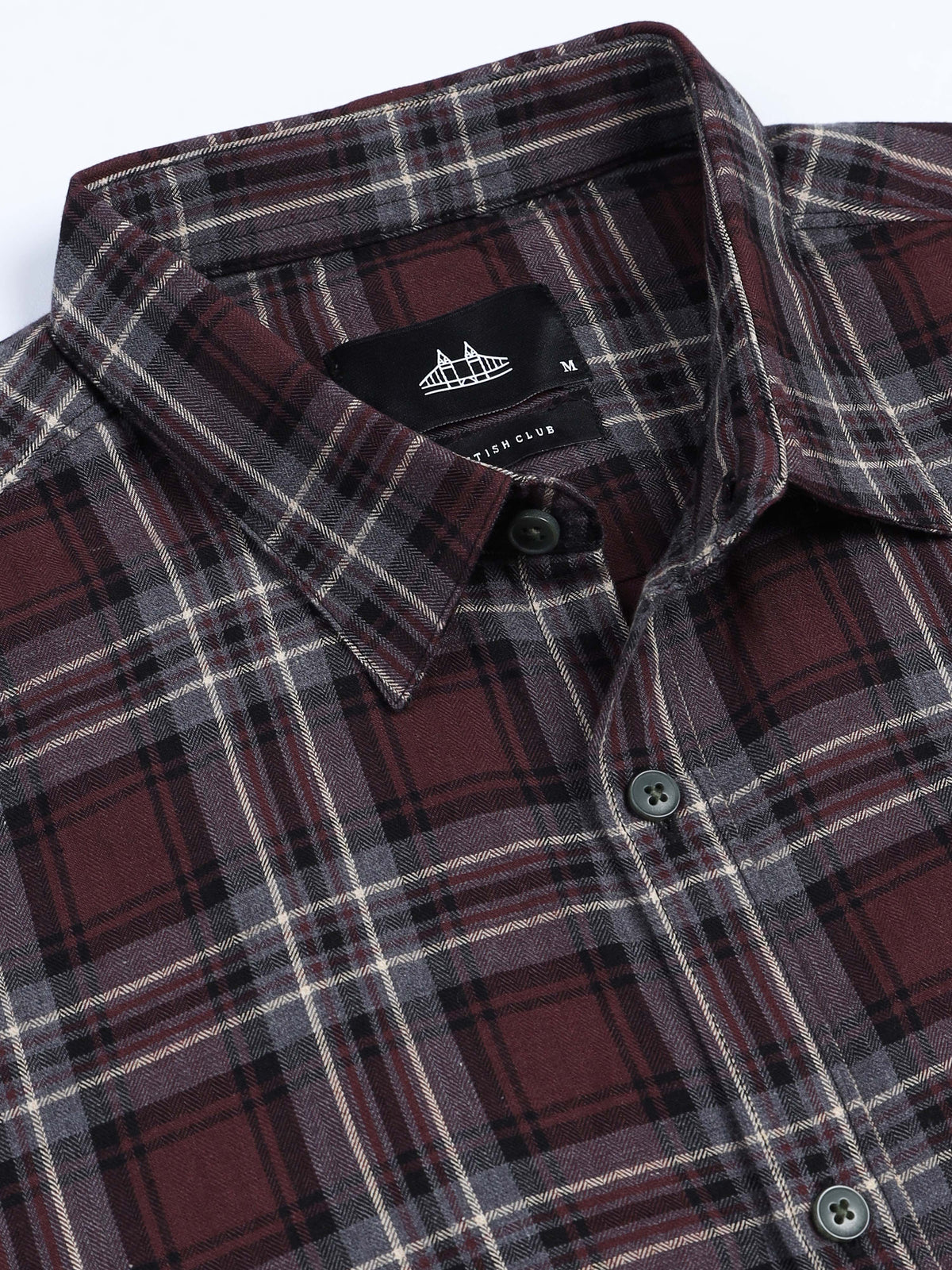 Men Melange Twill Burgundy Checks Shirts