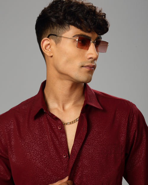 Men Classic Slim Fit Ethnic Motifs Printed Satin Casual Shirt