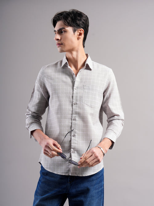 Men Smart Slim Fit Windowpane Checks Checked Casual Shirt