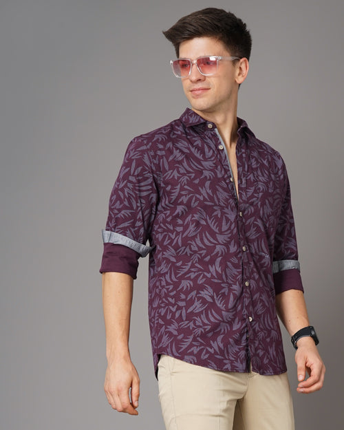 Men Classic Fit Spread Collar Abstract Printed Cotton Casual Shirt