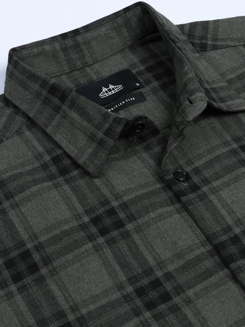 Men's Melange Twill Olive Checks Shirts