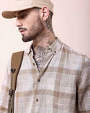 Men Comfort Button-Down Collar Tartan Checked Cotton Casual Shirt