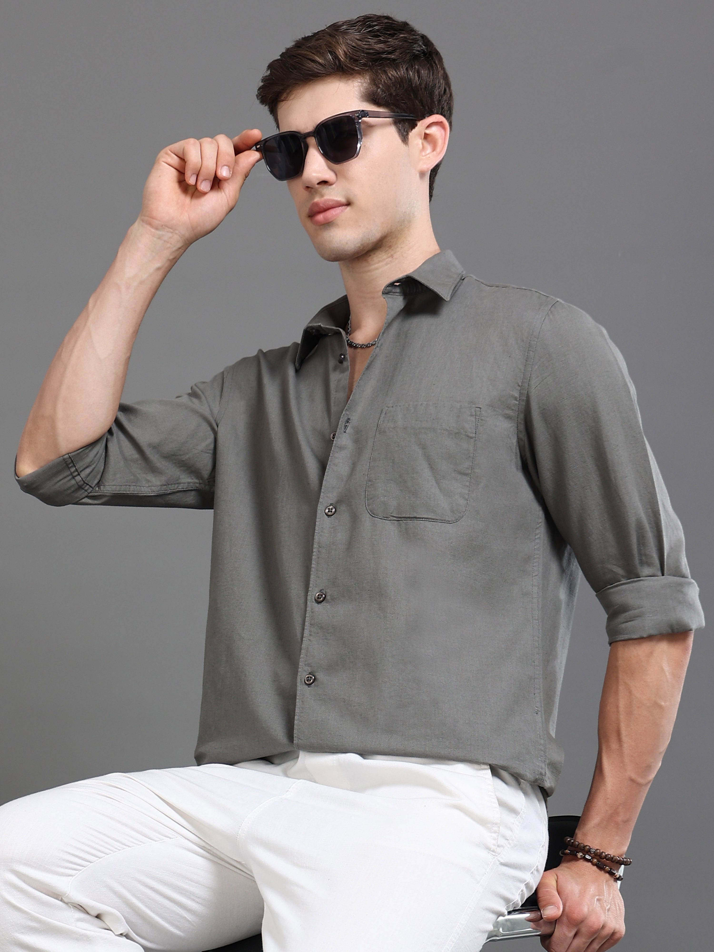Men Smart Cotton Linen Slim Fit Shirt