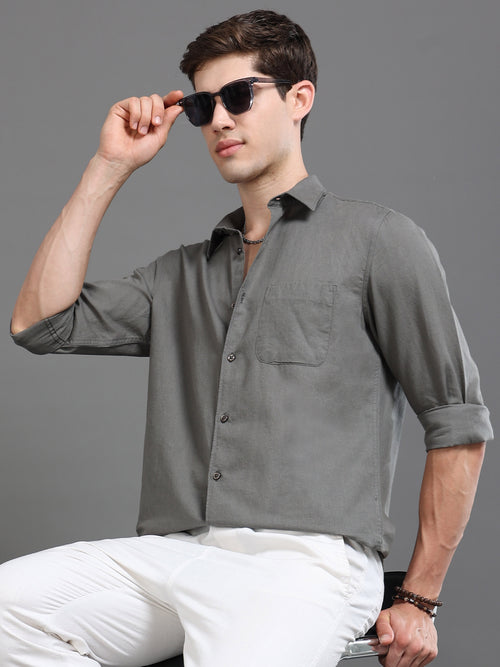 Men Smart Cotton Linen Slim Fit Shirt