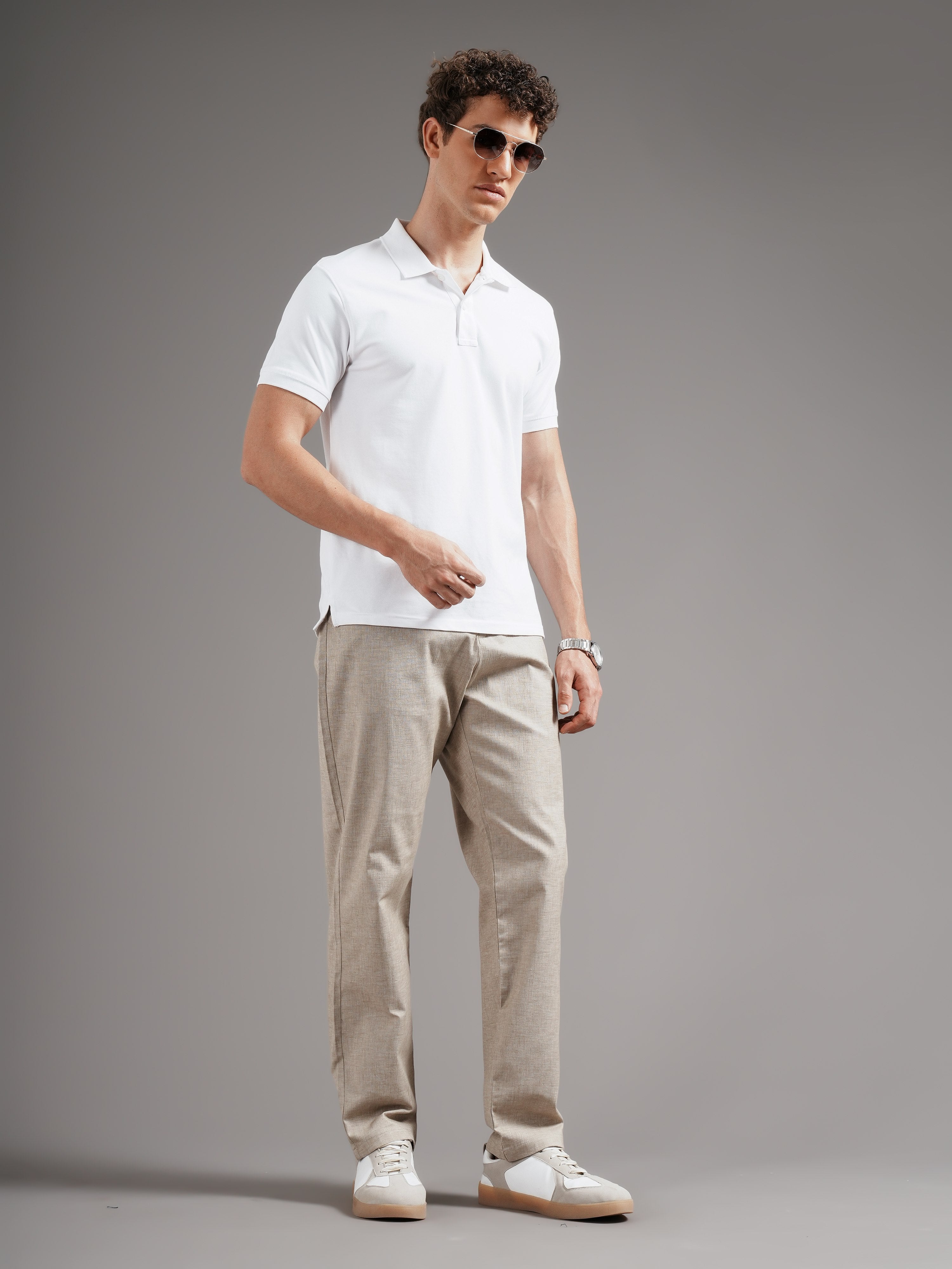 Men Tailored Straight Fit Low-Rise Trousers