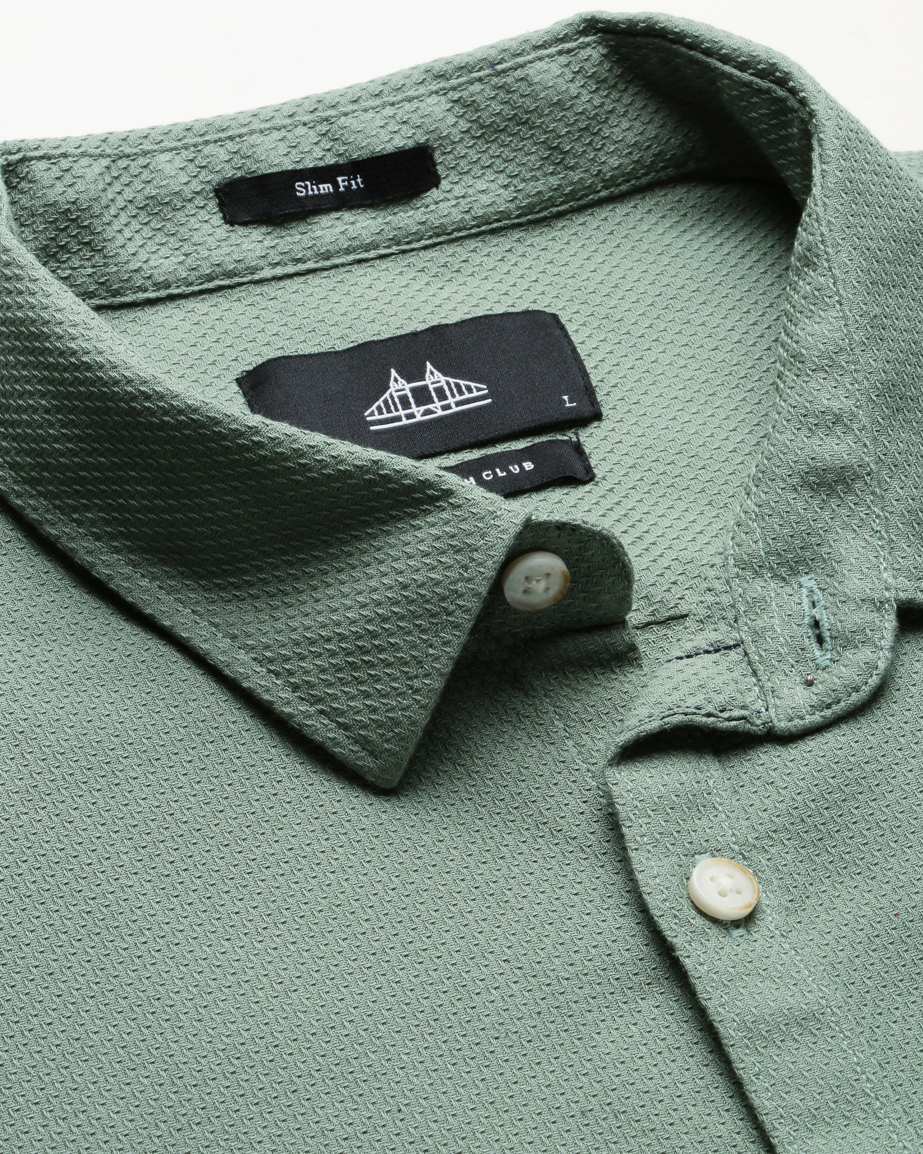 Green Self Design Dobby Casual Shirt