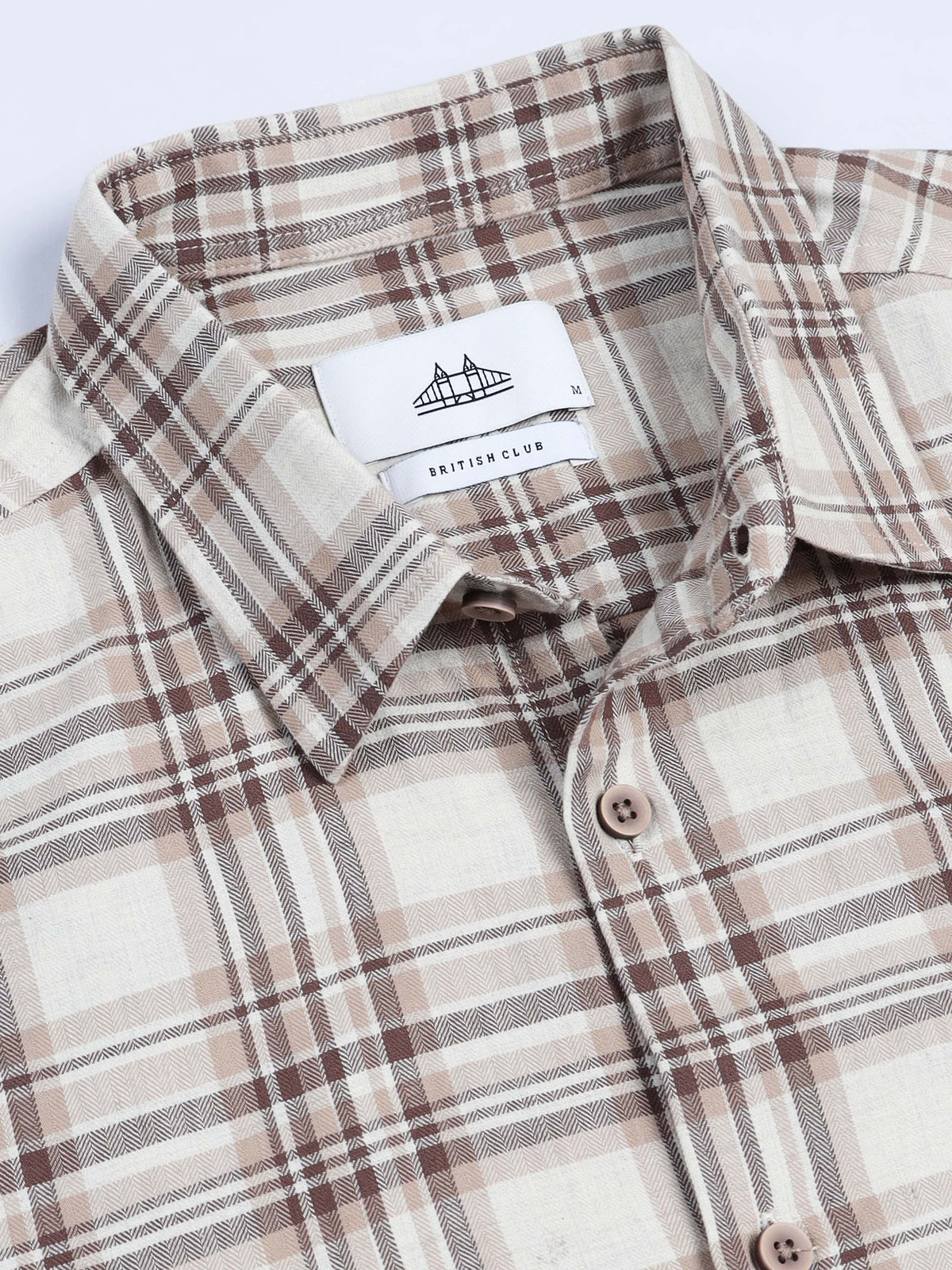 Men's Melange Twill Beige Checks Shirts