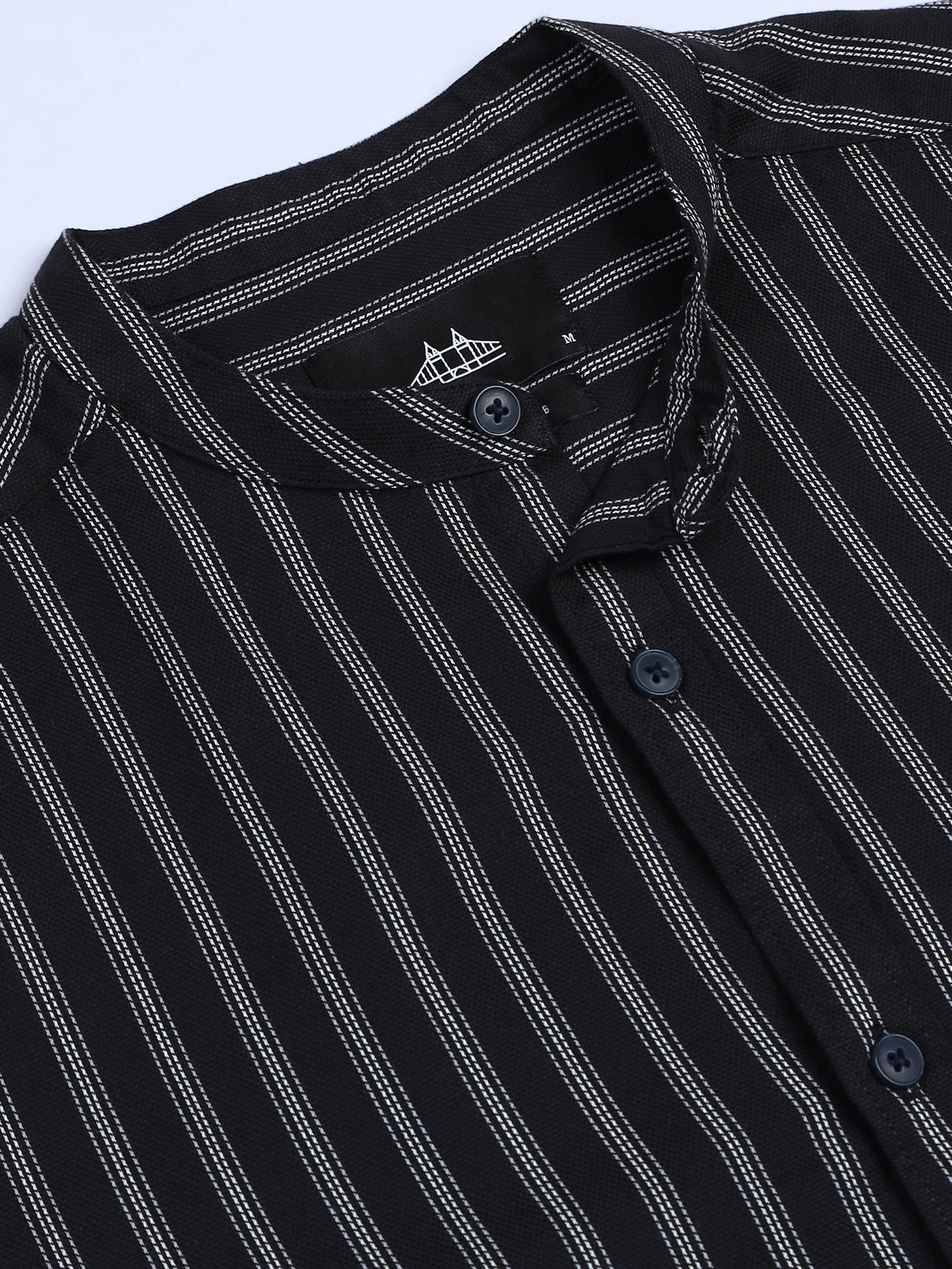 Men Stripes Black Shirt