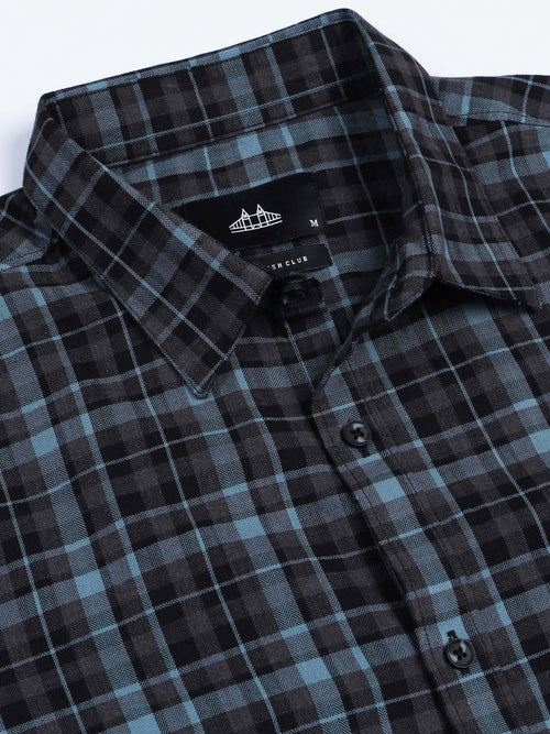 Men's Melange Twill Blue Checks Shirts