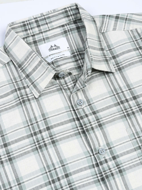Men's Melange Twill Green Checks Shirts
