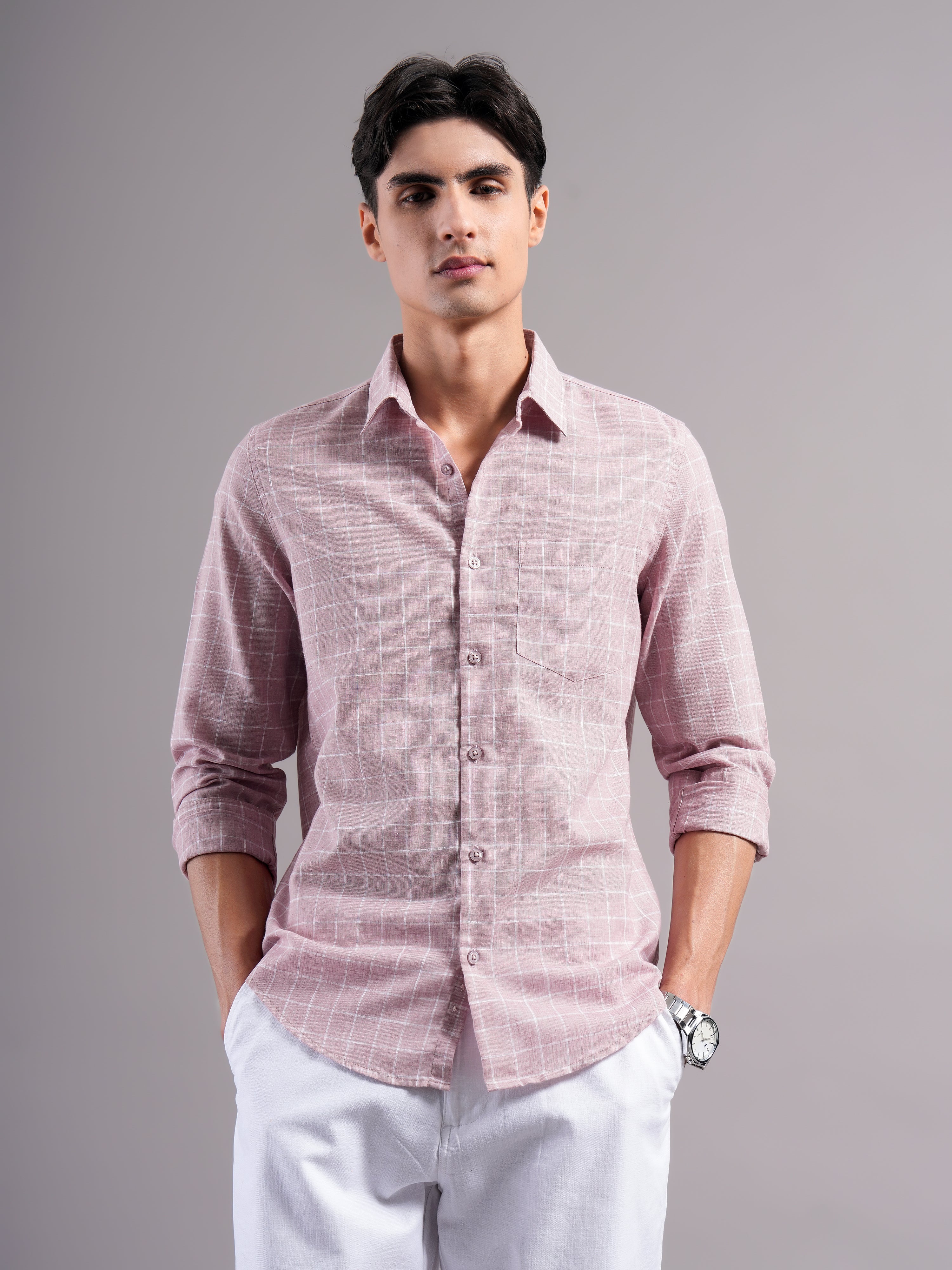 Men Smart Slim Fit Checked Casual Shirt