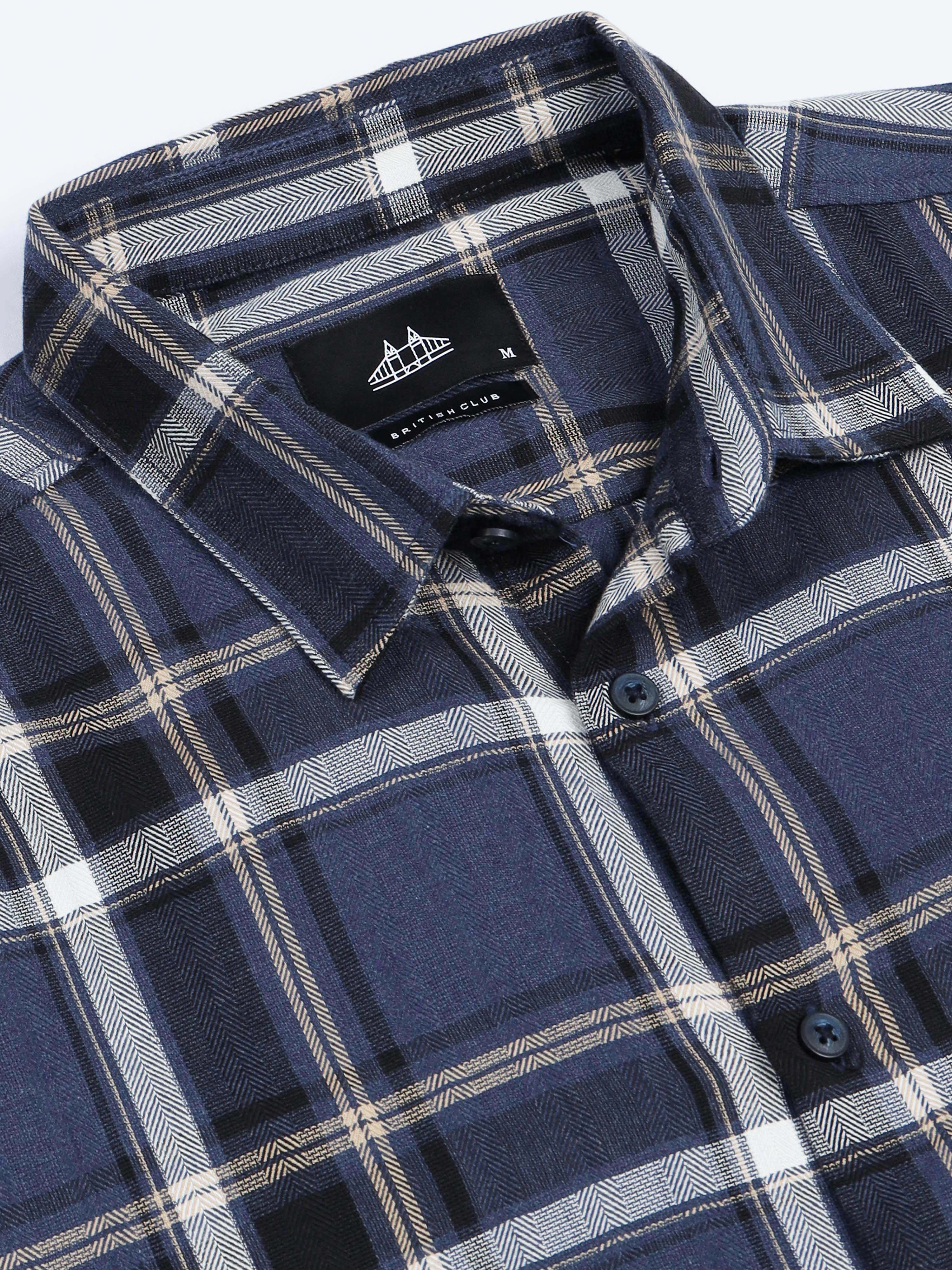 Men Navy Checks Shirt