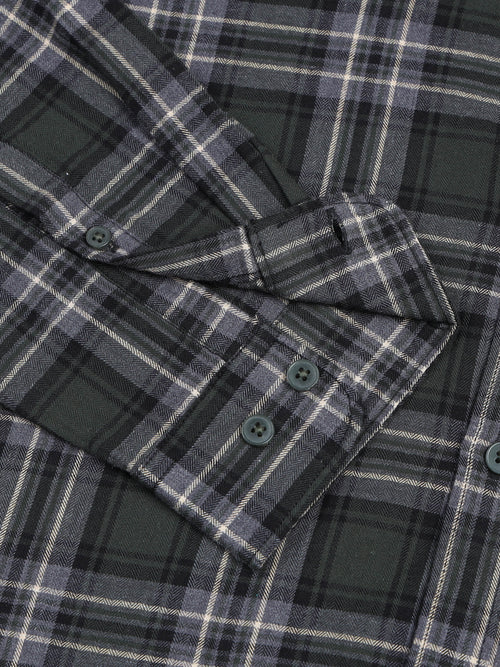 Men's Melange Twill Olive Checks Shirts