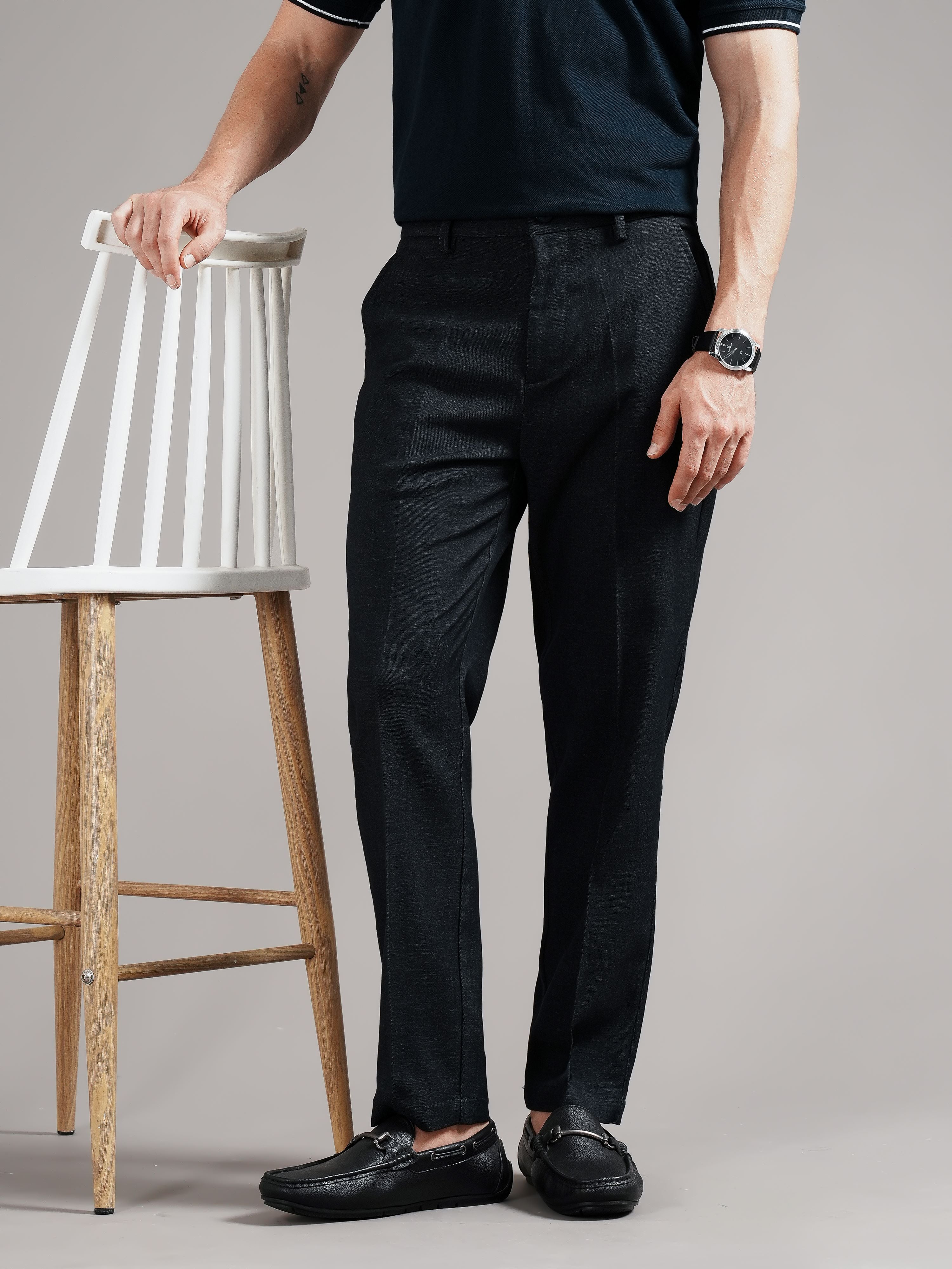 Men Tailored Straight Fit Low-Rise Trousers