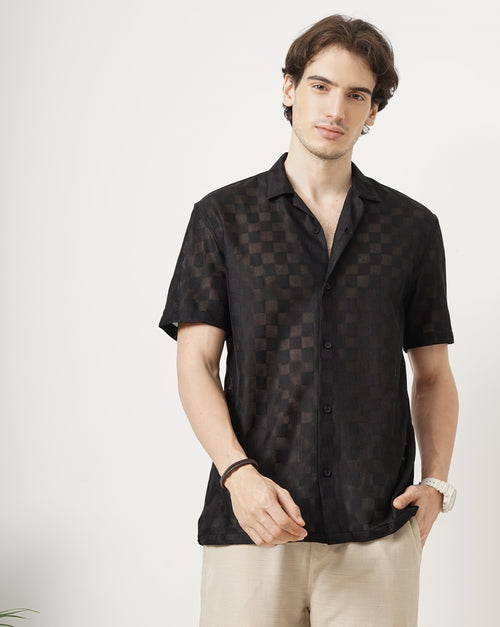 MEN'S REGULAR FIT SELF DESIGN SHIRT