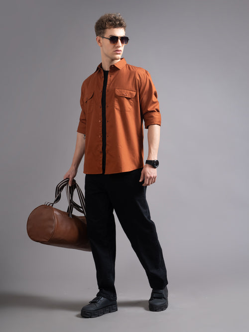 Men Smart Fit Solid Spread Collar Cotton Casual Shirt