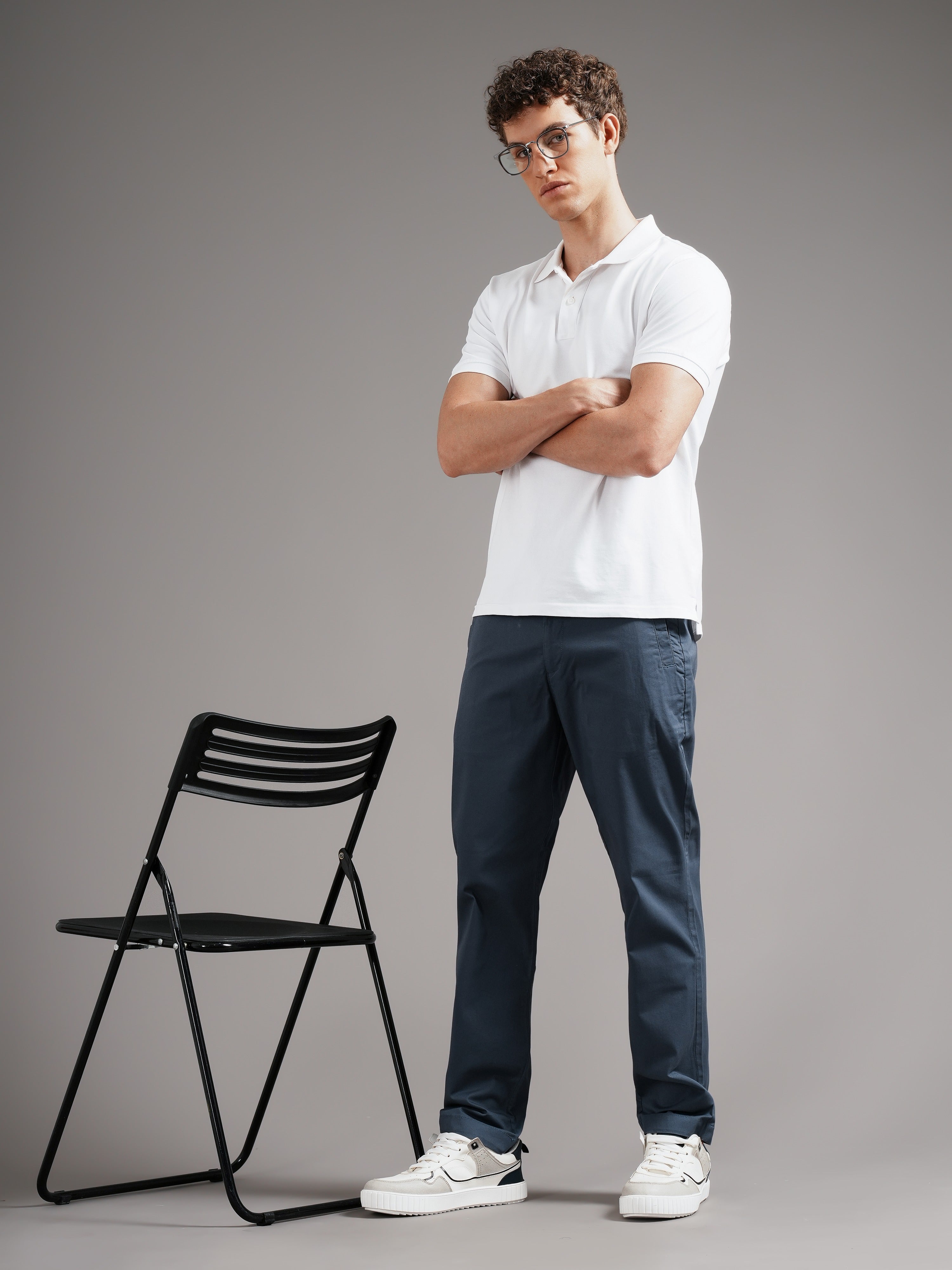 Men Tailored Low-Rise Chinos Trousers