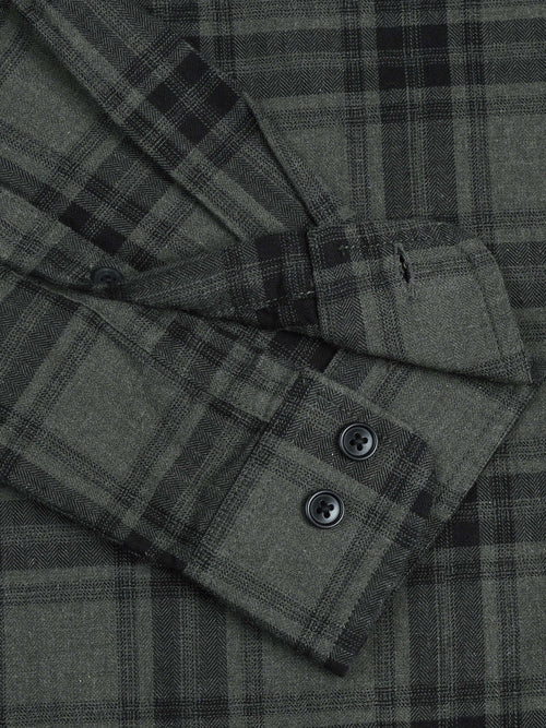 Men's Melange Twill Olive Checks Shirts
