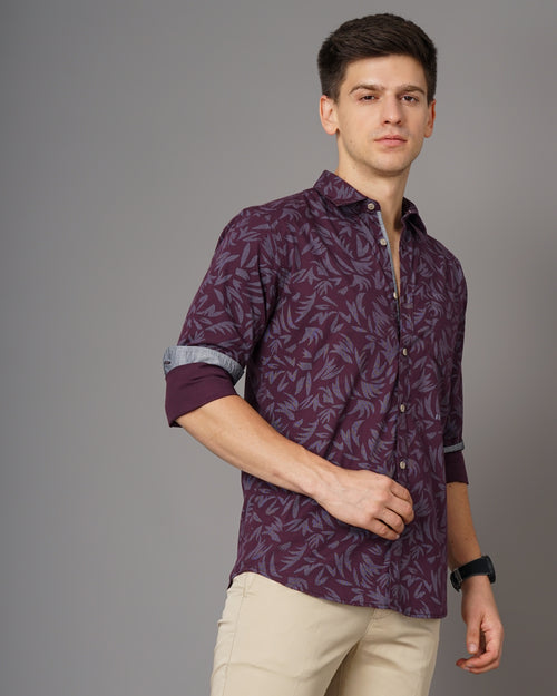 Men Classic Fit Spread Collar Abstract Printed Cotton Casual Shirt