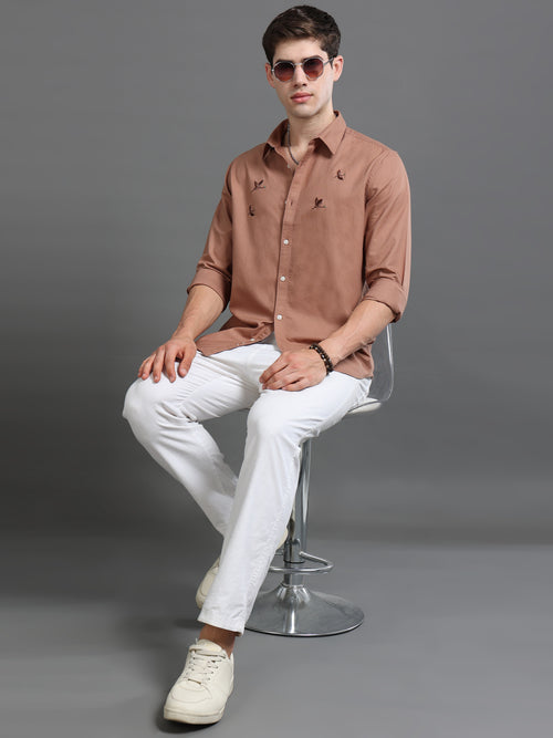 Men Oxford Embroidary Slim Fit Shirt