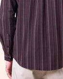 Men Comfort Button-Down Collar Vertical Striped Cotton Casual Shirt