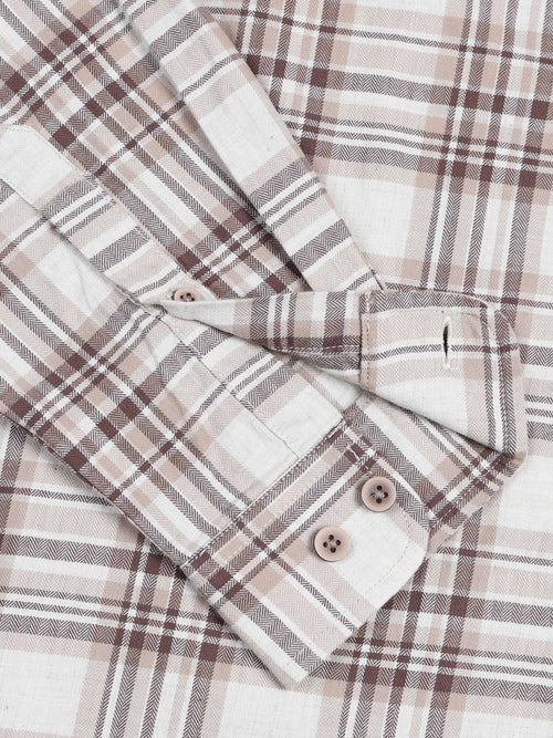 Men's Melange Twill Beige Checks Shirts