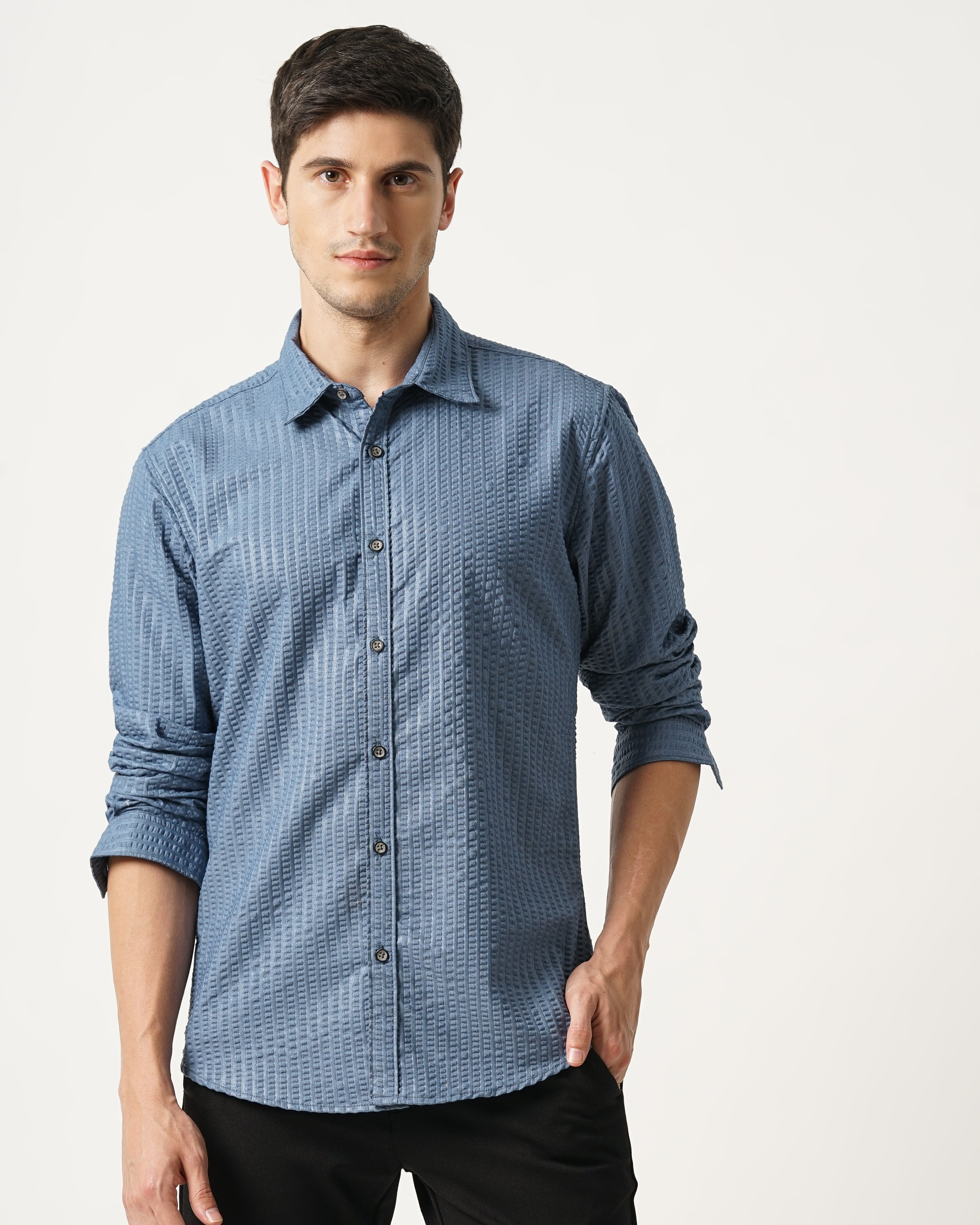 Men Regular Fit Seersucker Shirt